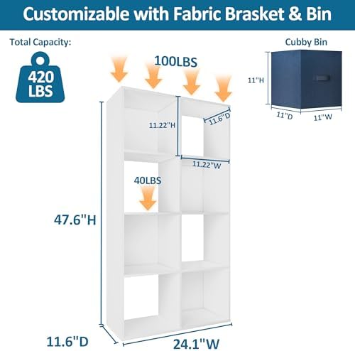 PrimeZone 8 Cube Storage Organizer, Stackable Wood Cubby Bookshelf, White