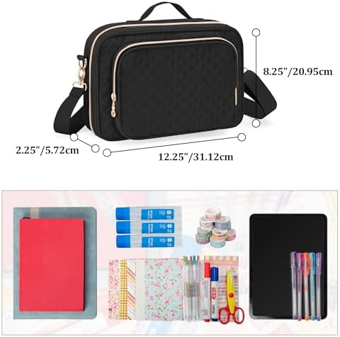 Teamoy Journal Supplies Storage Case, Portable Planner Bag, Black Quilted