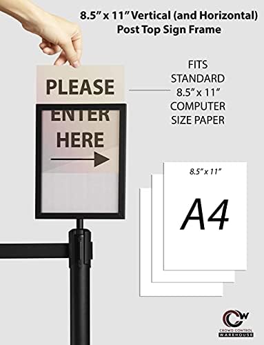 Crowd Control Warehouse Stanchion Post Top Sign Frame, 8.5 X 11 Inch