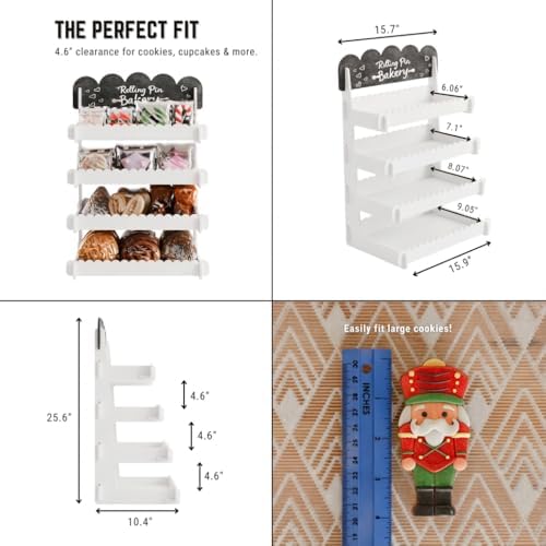 HOTCAN Wooden Cookie Display Stand with Chalkboard Sign for Bakers, Vendors, Craft Fairs | Pastry Display for Market Booths & Events | 4 Tiered Cookie Display for Muffins, Cakes, and Pastries (White)