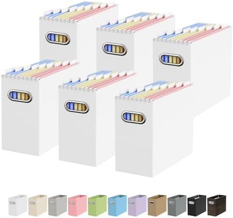 Oterri Portable Collapsible Cardboard File Box with Handle for Letter-Size | 6-Pack. Stainless Steel Handle. Label Stickers Included. Fits Letter Folders (Not Included). Home, Office, School, Dorm, Tax.
