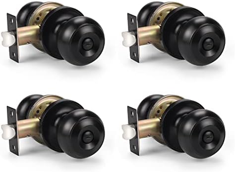 KNOBWELL 4 Pack Black Door Knob, Privacy Door Knobs for Bedroom and Bathroom Doors, Keyless Interior Door Knob, Round Locking Door Knob Privacy Function, Matte Black Door Handle