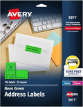 Avery Neon Green Address Labels, 1 x 2-5/8 inch | Printable | Sure Feed Technology | For Laser Printers | 750 Labels, Pack of 5
