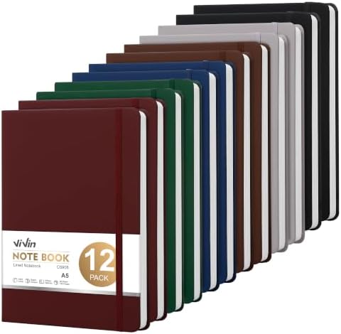 ViVin 12 Pack A5 Hardcover Lined Notebook,192 pg College Ruled 5.5x8.3