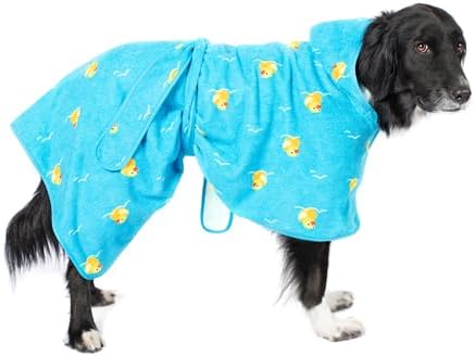 Barkbox Dog Bathrobe Fast Drying with Hook and Loop Closure & Wrap Tie Snuggle, Cute Dogs Clothes, Easy to Clean, Machine Washable, Dog Coats and Tumble Dry Low - Rubber Duck, Large