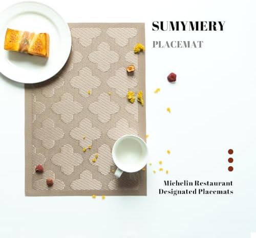 Placemats Set of 8 Vinyl/Plastic Woven Place Mats for Kitchen Table Indoor/Outdoor Washable Placemat Wipeable Dining Table Mats (Dark Brown Clover,8)
