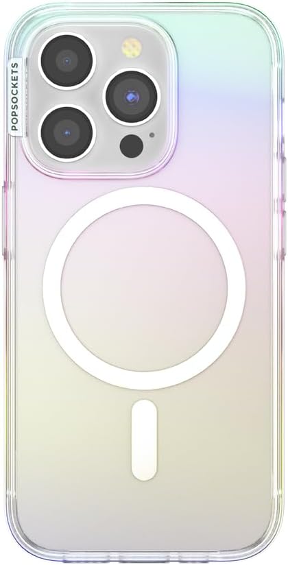 PopSockets iPhone 15 Pro Phone Case with MagSafe- Shimmer | Magnetic, Wireless Charging, Camera & Drop Protection, Rainbow, Colorful, iPad, Removable, Popper