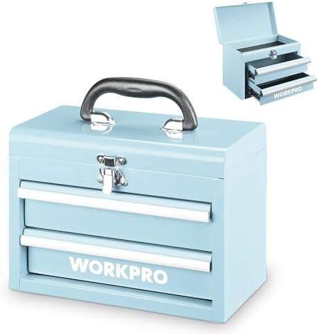 WORKPRO Portable Mini Metal Tool Box with 2 Drawers