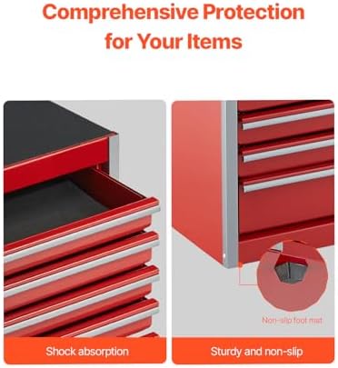 VEVOR Metal Tool Box, 8.6-inch, Portable Metal Tool Box with 5 Drawers, Small Tool Chest with EVA Liners and PP Feet Pads, Heavy-Duty Steel With Ball Bearing Opening and Powder Coated Finish, Red