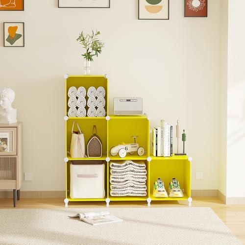 AWTATOS Cube Storage Organizer, 6 Cube Closet Storage Shelves, Yellow