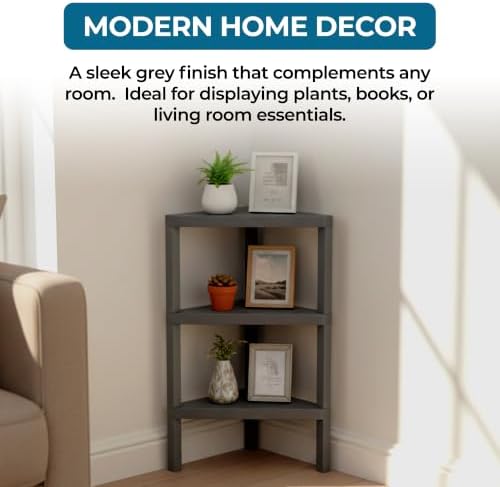 Honey-Can-Do Grey 3-Tier Corner Shelf