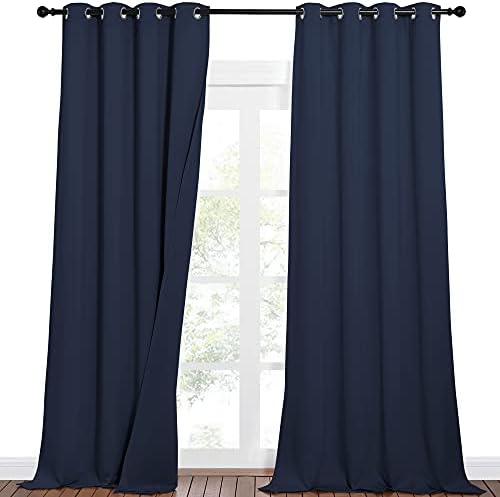 NICETOWN Road Noise Dampening Curtain Panels, Energy Smart & 100% Blackout Drapes for Dining Room Window, Thermal Insulated Office Lined Window Dressing for Privacy and Quiet(Navy, 52 x 102 inch)