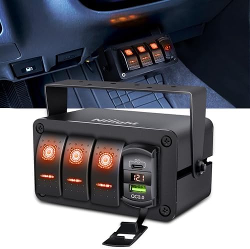 Nilight 3 Gang Rocker Switch Box 12V SPST ON Off Orange LED Waterproof