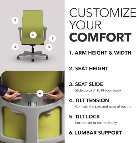 HON Ignition 2.0 Mid Back Task Chair, Spectrum Mesh, Advanced Synchro-Tilt Control, Office Chair with Lumbar Support, Height and Width Adjustable Arms, Titanium Frame, Pear