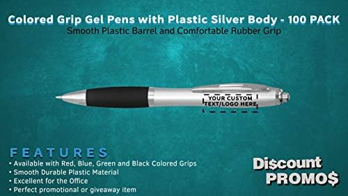 DISCOUNT PROMOS Custom Colored Grip Gel Pens Set of 100, Personalized Bulk Pack - Great for Office, School, Business, Tradeshows, Events - BlackBI