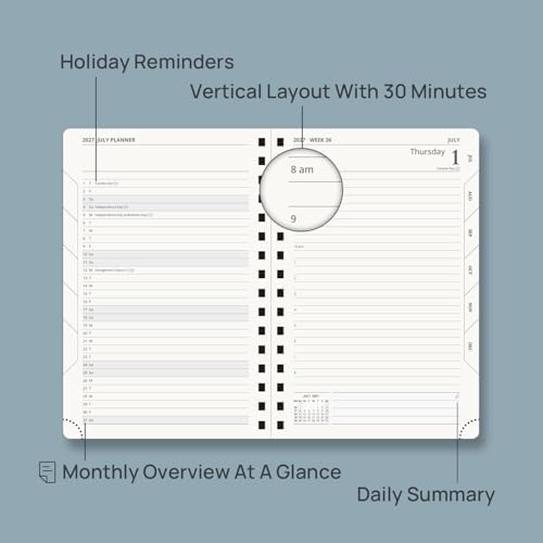 POPRUN 2027 Daily Planner One Page Per Day, 5.75" x 8.5" Calendar Book