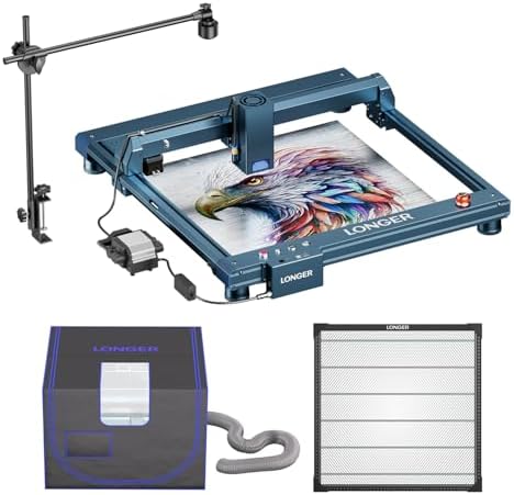 Longer B1 30W Laser Cutter with Air Assist, with Camera Kit, Auto Positioning & Capture,19.7"x 19.7" Honeycomb,Enclosure with Vent,Working Speed Up to 600MM/S,