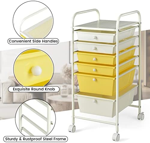 COSTWAY 6-Drawer Rolling Storage Cart, Art Craft Tools Organizer on Wheels