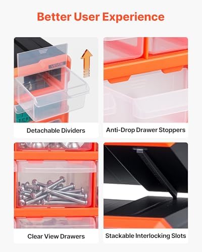 VEVOR 18-Drawer Storage Organizer, Plastic, Drawer Storage Cabinet for Garage Organization, Stackable Small Parts Organizer, Wall-Mounted Toolbox, for Hardware, Beads, Screws, Crafts, Building Bricks