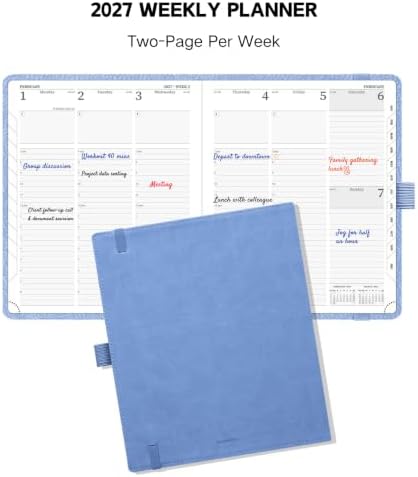 2027 Weekly Planner, 8.5" x 6.5", Schedule Book, Leather Book Cover