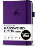 Clever Fox Password Book with Alphabetical Tabs, 5.3"x7.7" Keeper Purple