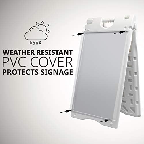Jumbl A-Frame Signboard 15.7” x 26” Display Surface – Small Outdoor Sandwich Board w/Weather Resistant PVC Sign Protector & Sand Fill Holes – Dual Signage Stand for Storefront Sidewalk Curb (White)