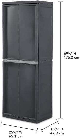 Sterilite 4 Shelf Cabinet, Lockable Utility Storage, Gray