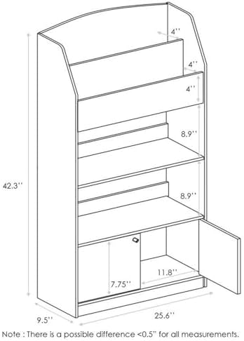 Furinno LOVA Book Shelf, Magazine Bookshelf, Bookcase with Storage Cabinet, 9.4 x 24.6 x 43.3, for Living Room, Bedroom, Home Office, Light Blue