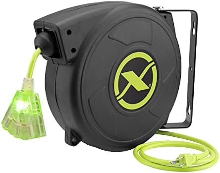 Flexzilla Retractable Extension, 14/3 AWG SJTOW, 50', Grounded Triple Tap Outlet Electric Cord Reel, ZillaGreen, FZ8140503