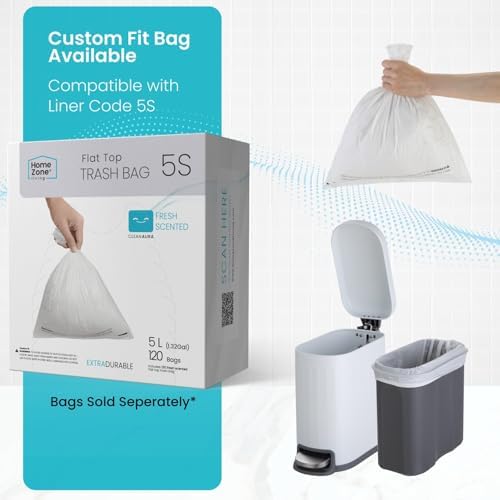 Home Zone Living 3-Pack 1.3 Gallon Small White Bathroom Trash Can with Lid and Step Pedal, Stainless Steel Wastebasket with Slim Ribbed Design for Home and Office, 5 Liters