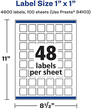 Avery® Matte White Square Labels, Sure Feed® Technology, 1" x 1", 4,800 Matte White Printable Labels
