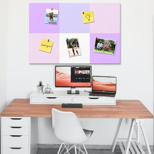 Square Felt Cork Bulletin Board Tiles, Self Adhesive DIY Felt Pin Board for Wall 30" x 20" with 35 Pushpins for Office School Home Wall Decor Stickers Memos Photos Display (Purple+Pink)