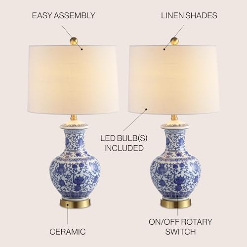 JONATHAN Y Jennifer Ceramic Ginger Jar Lamp 25.25", Blue/White, Set of 2