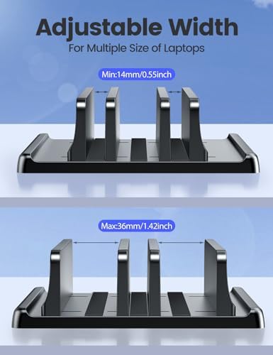 Vaydeer 3-Slot Vertical Laptop Stand Organizer, Laptop Storage Holder Made of Premium ABS Plastics 5 in 1 Design,Desktop Space-Saving Adjustable Desk Organizer for All MacBook/Chromebook/Surface