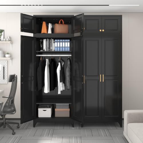SteeLoong Metal Wardrobe Cabinet,Armoire Wardrobe Closet with Hanging Rod