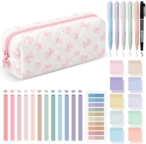 Jutom 39 Pcs Aesthetic Book Annotation Kit,Pink,Bow Style