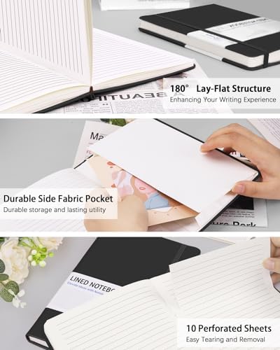 Dynta Hardcover Journal Notebooks, 10 Packs A5 Lined Journals Bulk for Writing 200 Pages/100Sheets, 8.4 x 5.8 inch, Classic Ruled Notebook for Work/Travel/College/Note Taking(Black)