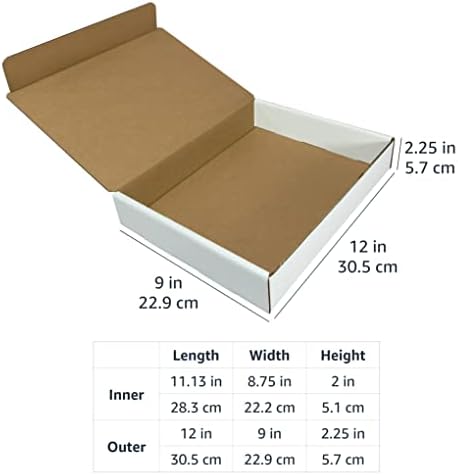 Amazon Basics Sturdy Mailer Shipping Boxes, Corrugated Cardboard for Packing and Mailing, Tape-Free Assembly, 12" x 9" x 2.25", White, 50-Pack