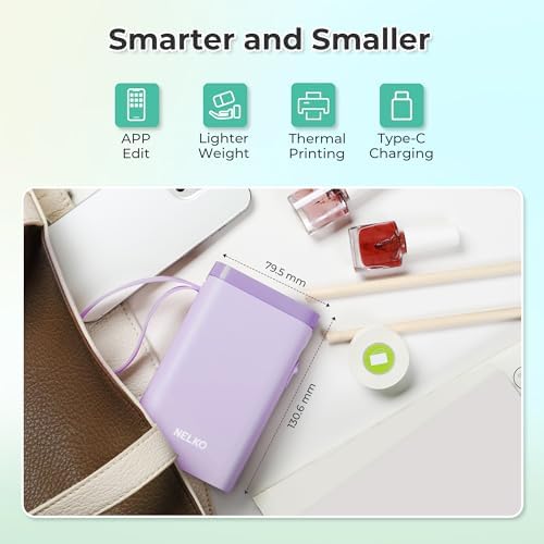 Nelko P21 Label Maker Machine with Tape, Bluetooth Label Printer, Purple