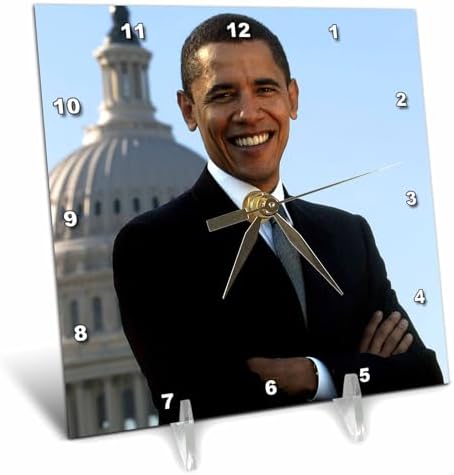 3dRose dc_43733_1 Close Up Portrait of Pres Obama Front of Capital-Desk Clock, 6 by 6-Inch