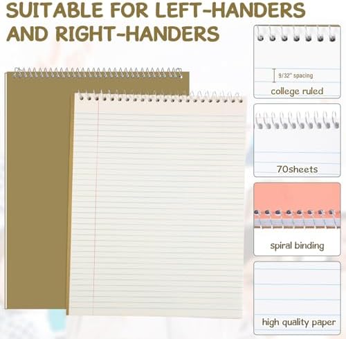 Maitys 6 Pcs Steno Spiral Notebooks, Attractive Color, Rustic Style