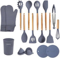 OVENTE Silicone Cooking Utensils Set, 17pcs, Heat Resistant, Grey SPS17G