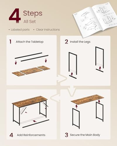 VASAGLE Computer Desk, Steel Frame Gaming Desk for Home Office, 55.1 Inch
