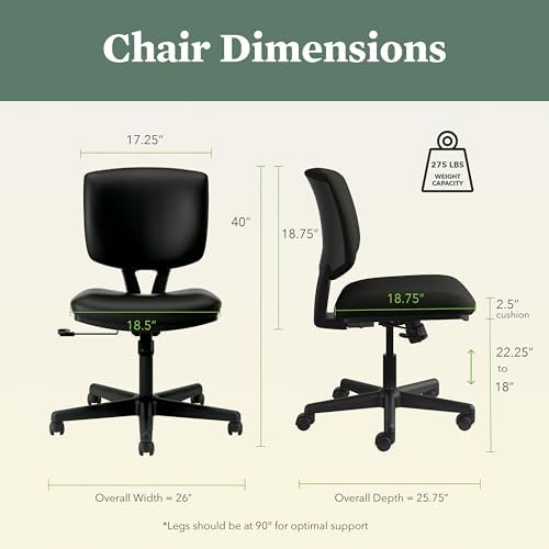HON Volt Ergonomic Office Chair, Armless, Office Desk Computer Chair, Black