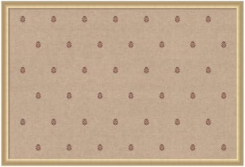 Kate and Laurel Framed Fabric Pinboard 38 x 26, Red Botanical Block Print Printed Linen Classic Bulletin Board for Use as a Vision Board or Wall Organization, Florence Gold Frame