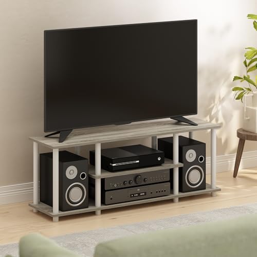 Furinno Turn-N-Tube No Tools 3D 3-Tier Entertainment TV Stand up to 50 inch TV, Round Tubes, Oak | for TV up to 50 Inch, Open Frame Rectangular Entertainment Center with Storage Shelf, TV Console, for Living Room, Bedroom
