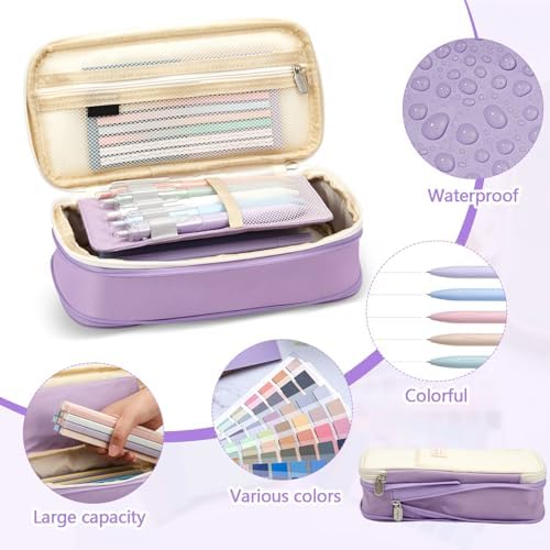 135 Pcs Book Annotation Kit with Pencil Case, 12 Pastel Highlighters, 11 Gel Pens, Fine Marker, 300 Transparent Sticky Notes, 2640 Index Tabs, Bible Study Supplies Kit(Classic,Purple)