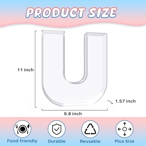 11" Acrylic Letter Charcuterie Box, Reusable Fillable Alphabet Number Shaped Form Tray for Birthday Anniversaries, Party Decorative Serving Plates Display Candy Cake (U)