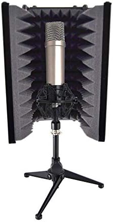 Pyle Sound Isolation Recording Booth Shield - 2" Thick Foldable Studio Microphone Dampening Filter Foam Cube, Audio Acoustic Noise Isolator Platform Pads w/ Wedgie Padding, Tripod Base Stand