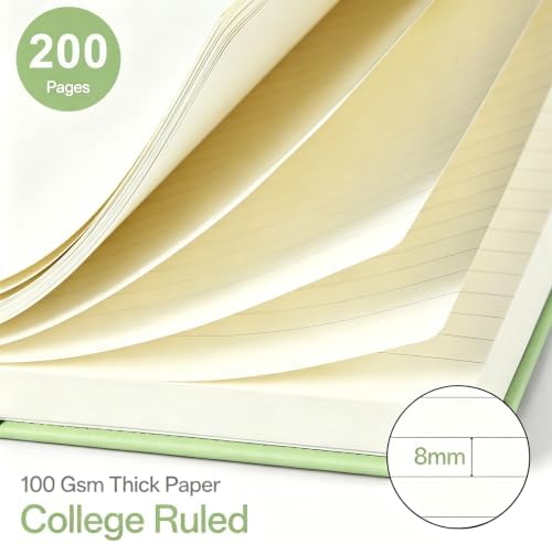 Hardcover Spiral Notebooks, 8.3" x 6.3" Lined Journal Set, 100 GSM Bleed-Resistant Paper, 200 Pages Twin-Wire Bound Notebook with Elastic Band & Category Stickers for Office, School